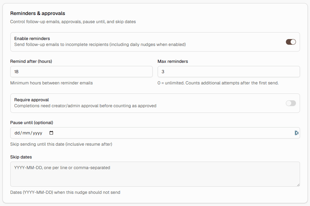Automatic reminder settings
