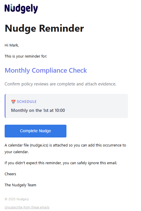 Nudge reminder email